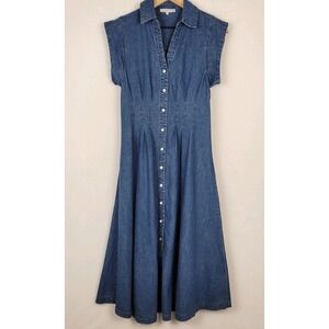 Olivaceous Dress Womens M Blue Denim Midi Button Front Prairie Cottagecore Boho